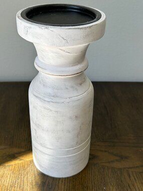 White and Gray Distressed Wood Candle Holder